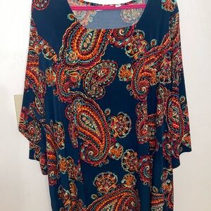 Susan Graver teal paisley print liquid knit women’s top/ size 4x